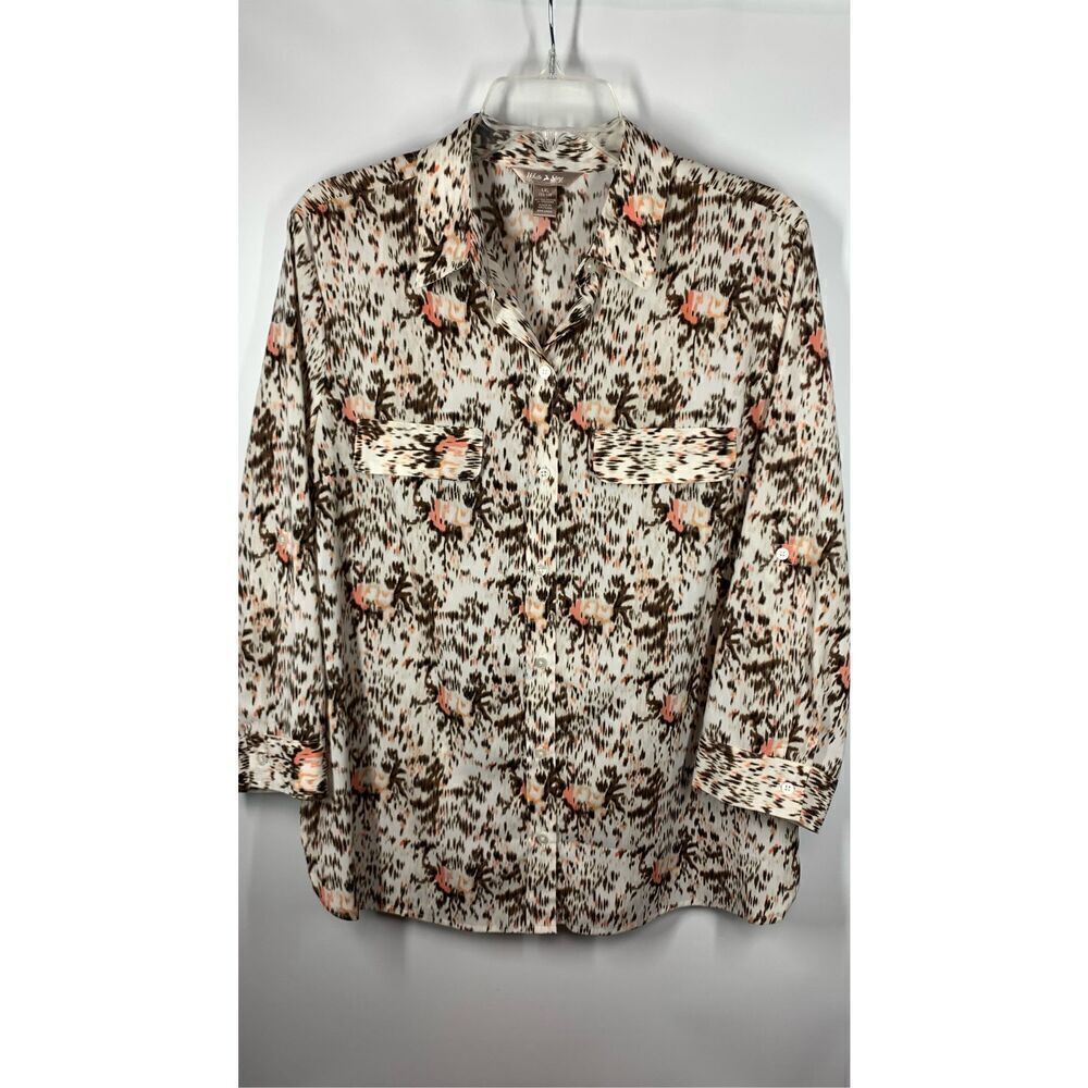 White Stag Women's Long Sleeve Button Front Blouse Multicolor Size L/G